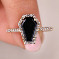 Black Coffin Cut Engagement Ring With Halo Setting