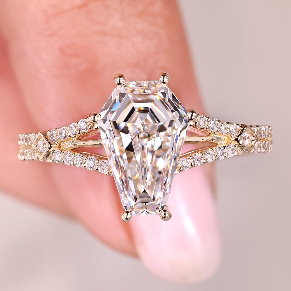 Coffin Cut Engagement Ring with Round Cut Pave.
