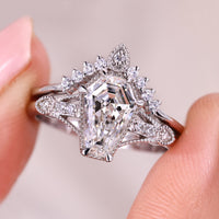 Art Deco Coffin Cut Diamond Bridal Set With Chevron Band