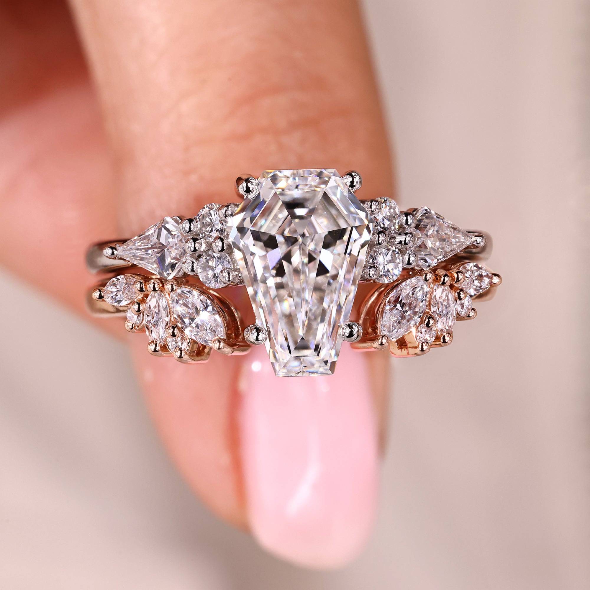 Handmade jewelry with a marquise cut wedding band.