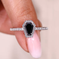 Coffin Cut Engagement Ring In Halo And Pave Style
