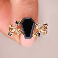 Nature Inspired Black Moissanite Coffin Cut Ring
