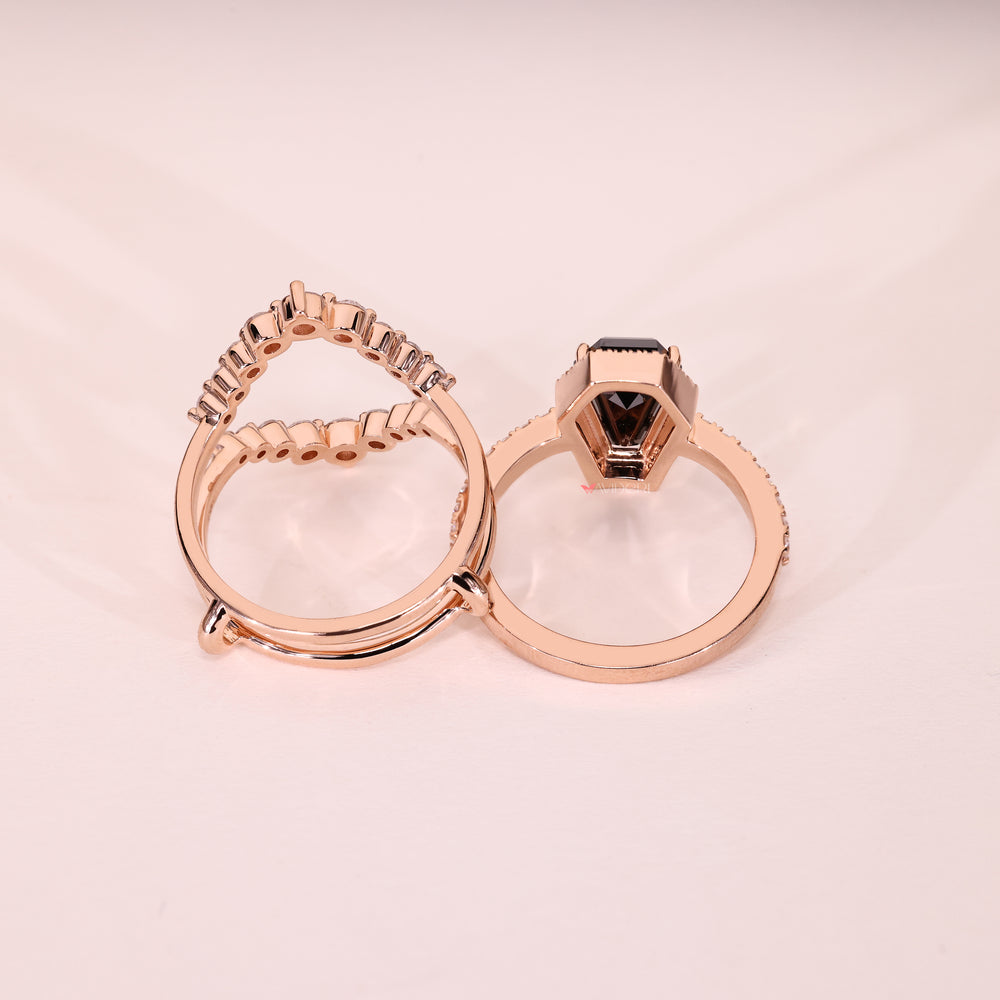 Handmade coffin cut ring with moissanite band.