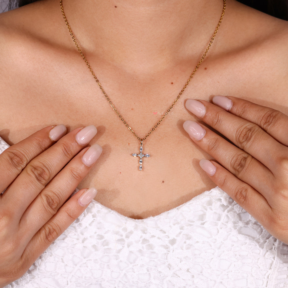 Religion Cross Diamond Pendant in Yellow Gold.