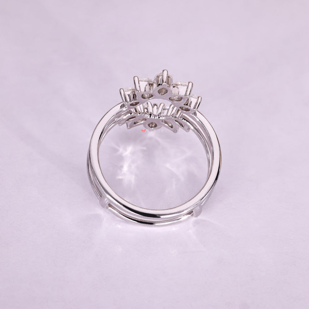 Curved moissanite wrap guard wedding band.
