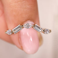 Five Stone Curved Wedding Band with Marquise and Baguette Diamonds
