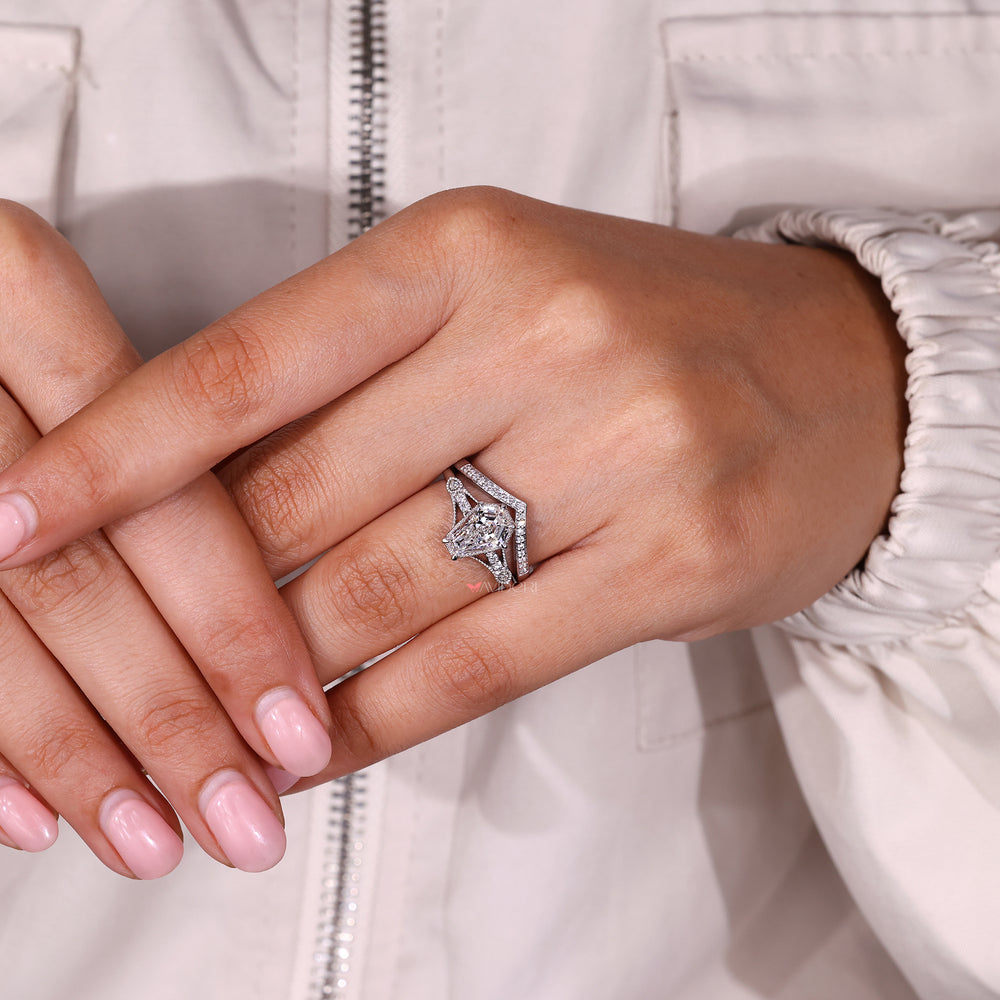 IGI certified lab grown diamond bridal set in polished white gold.