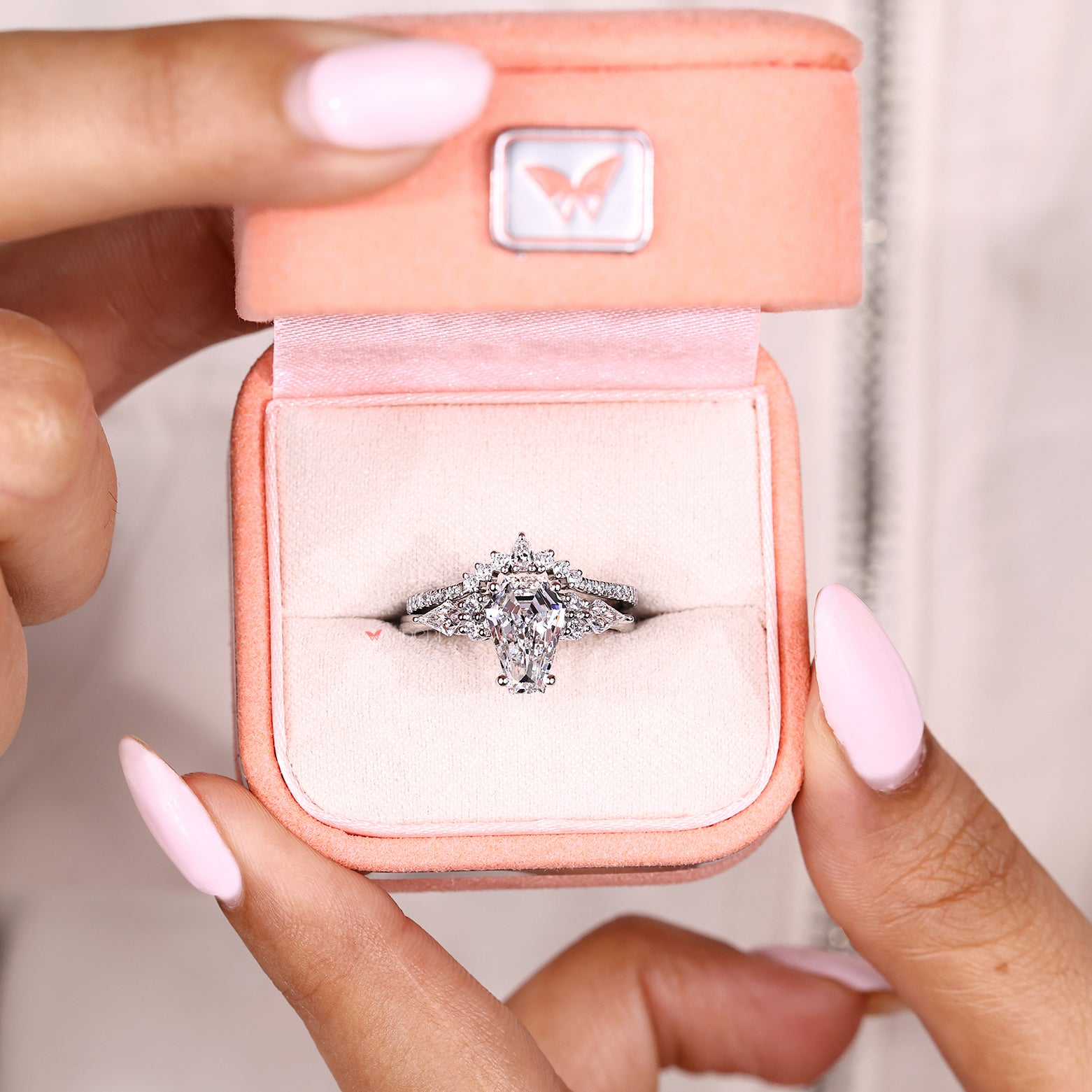 Handmade engagement ring set with tapered shank and basket
