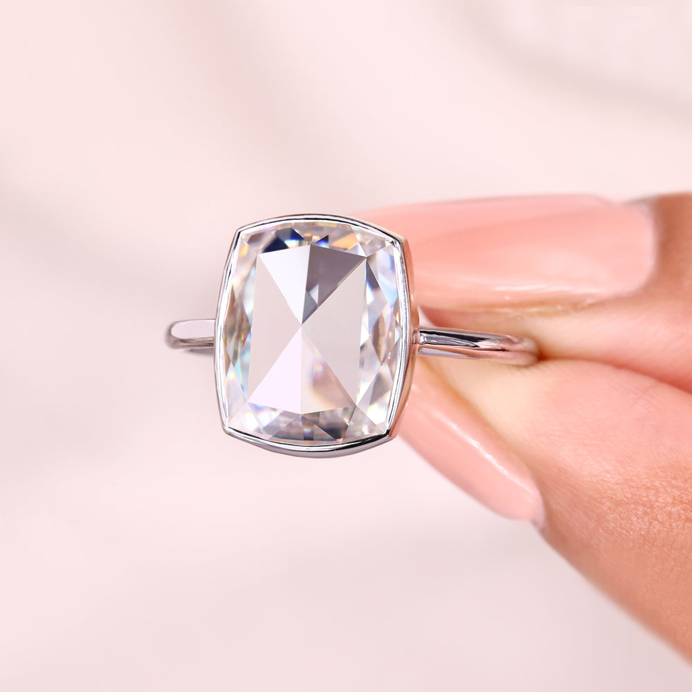 Minimal cushion rose cut moissanite ring.
