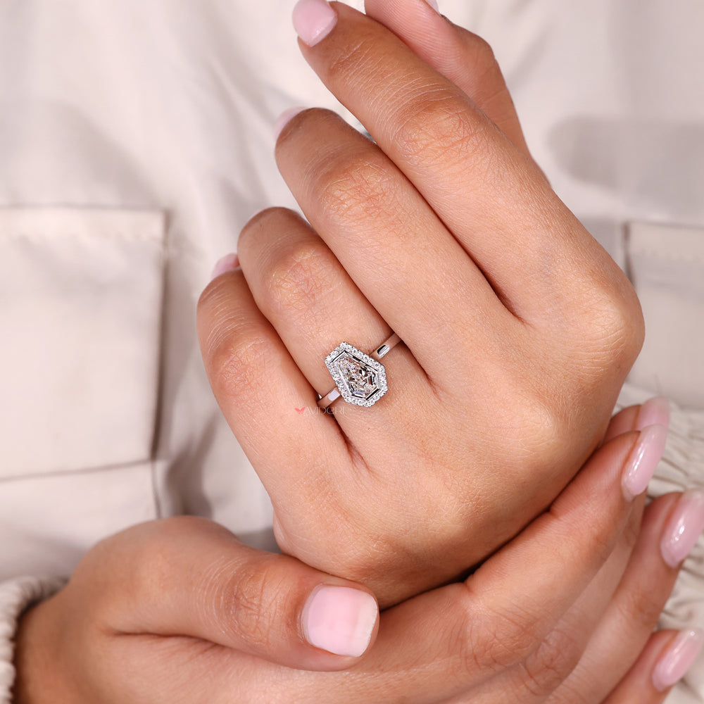 Lab Grown Coffin Cut Diamond Halo Ring.