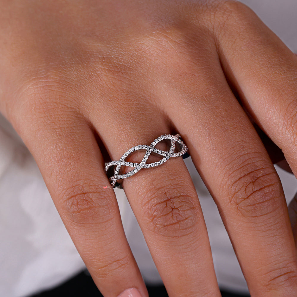 three row woven diamond ring white gold crossover ring igi certified avideri ring
