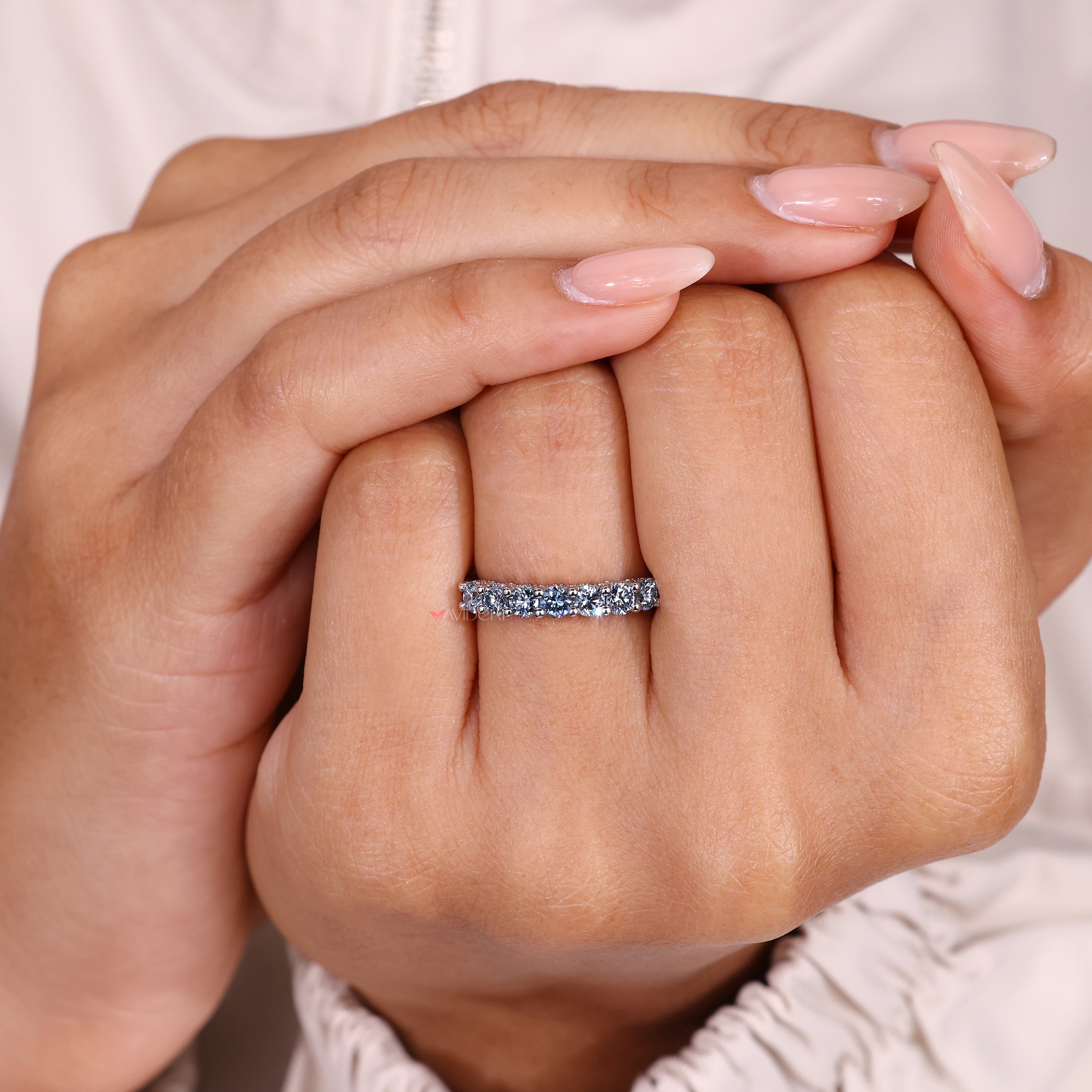 Custom wedding band on lab grown diamond.