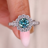 Cyan Blue Round Moissanite Ring