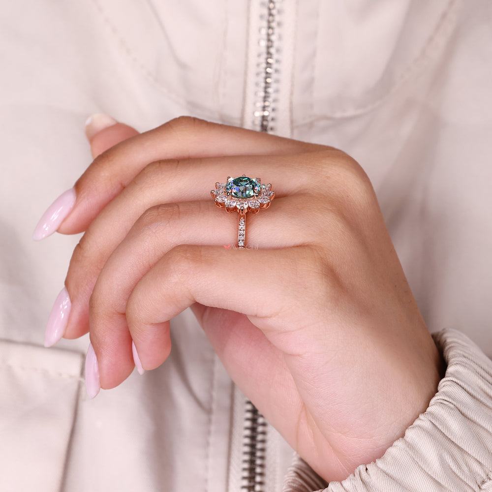 Cluster and pave moissanite ring handmade style.

