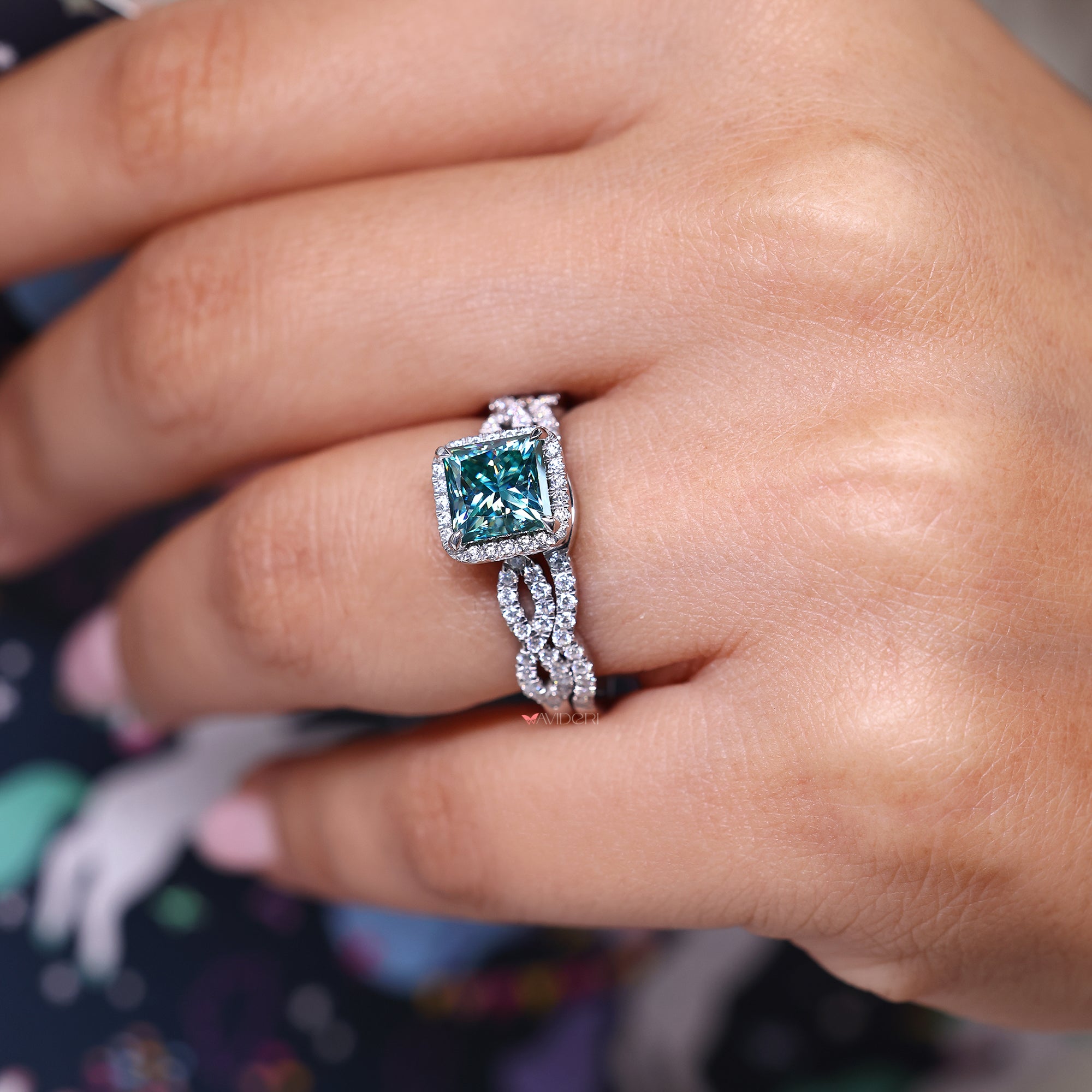 Princess cut engagement ring with halo engagement ring.