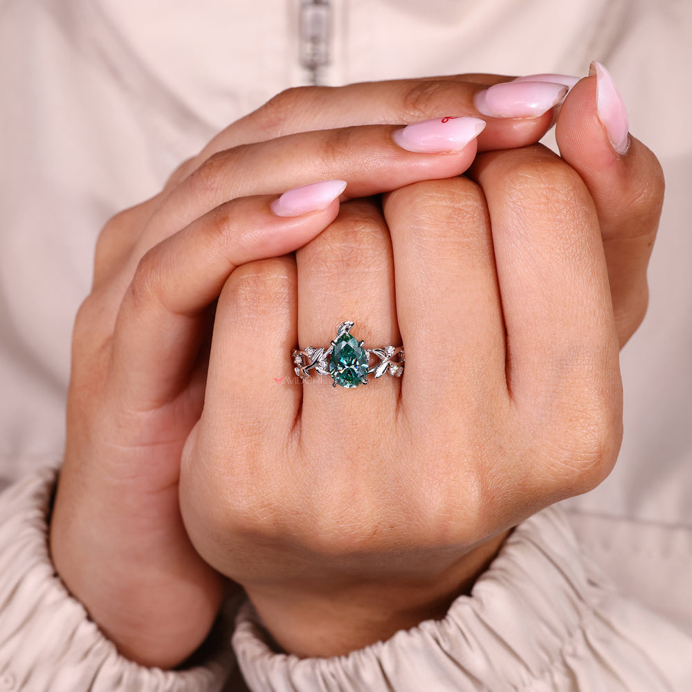 Pear Cut Cyan Blue Moissanite Ring