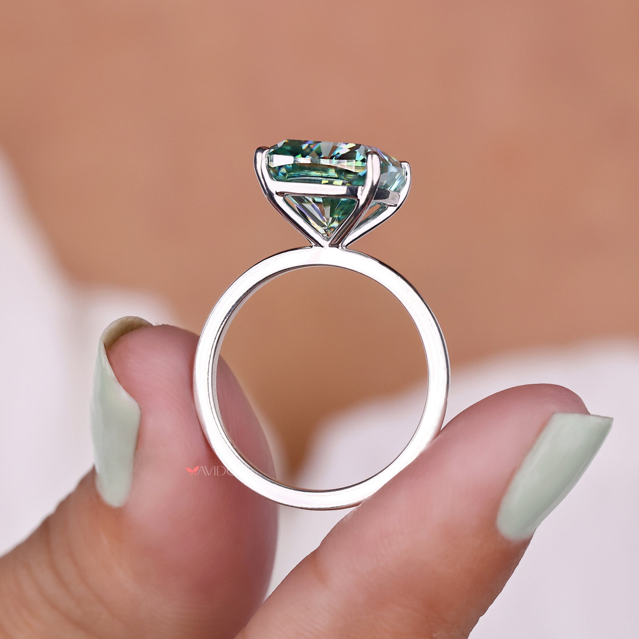 Cushion Cut Engagement Ring In Cyan Blue Moissanite