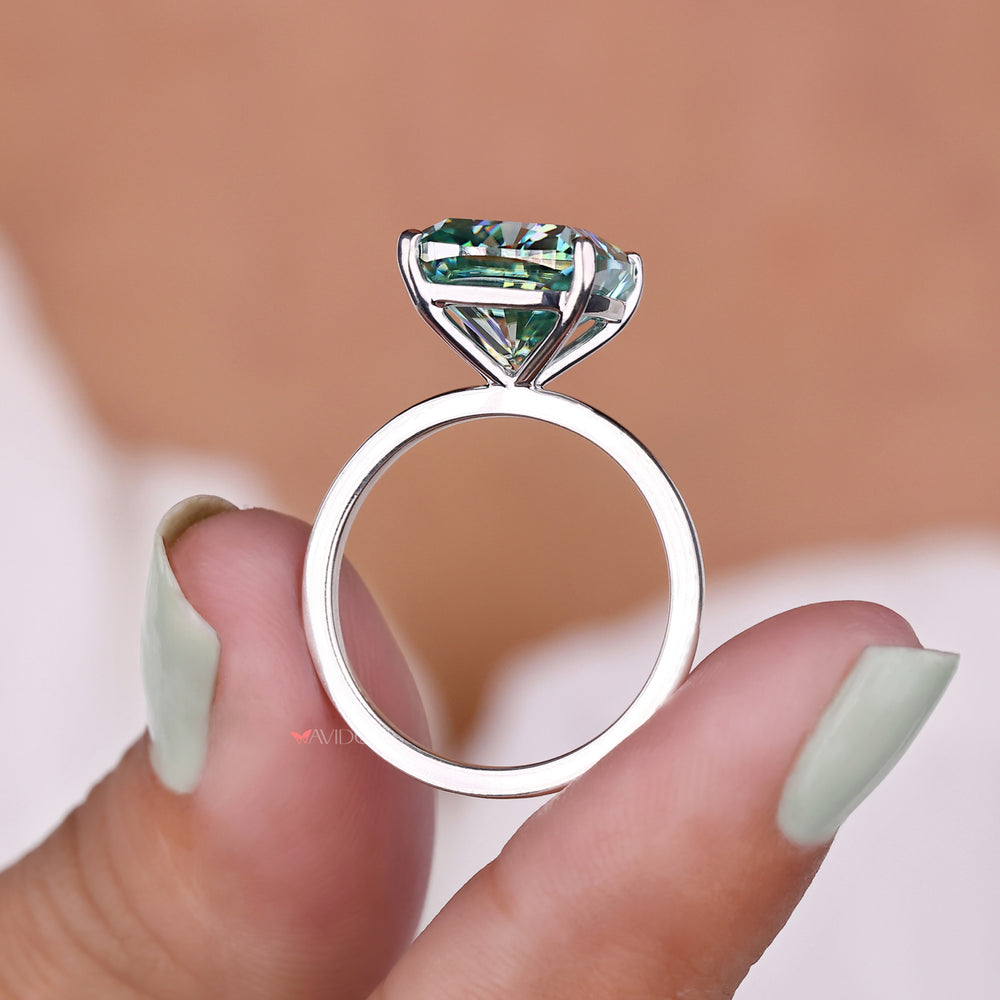 Cushion Cut Engagement Ring In Cyan Blue Moissanite