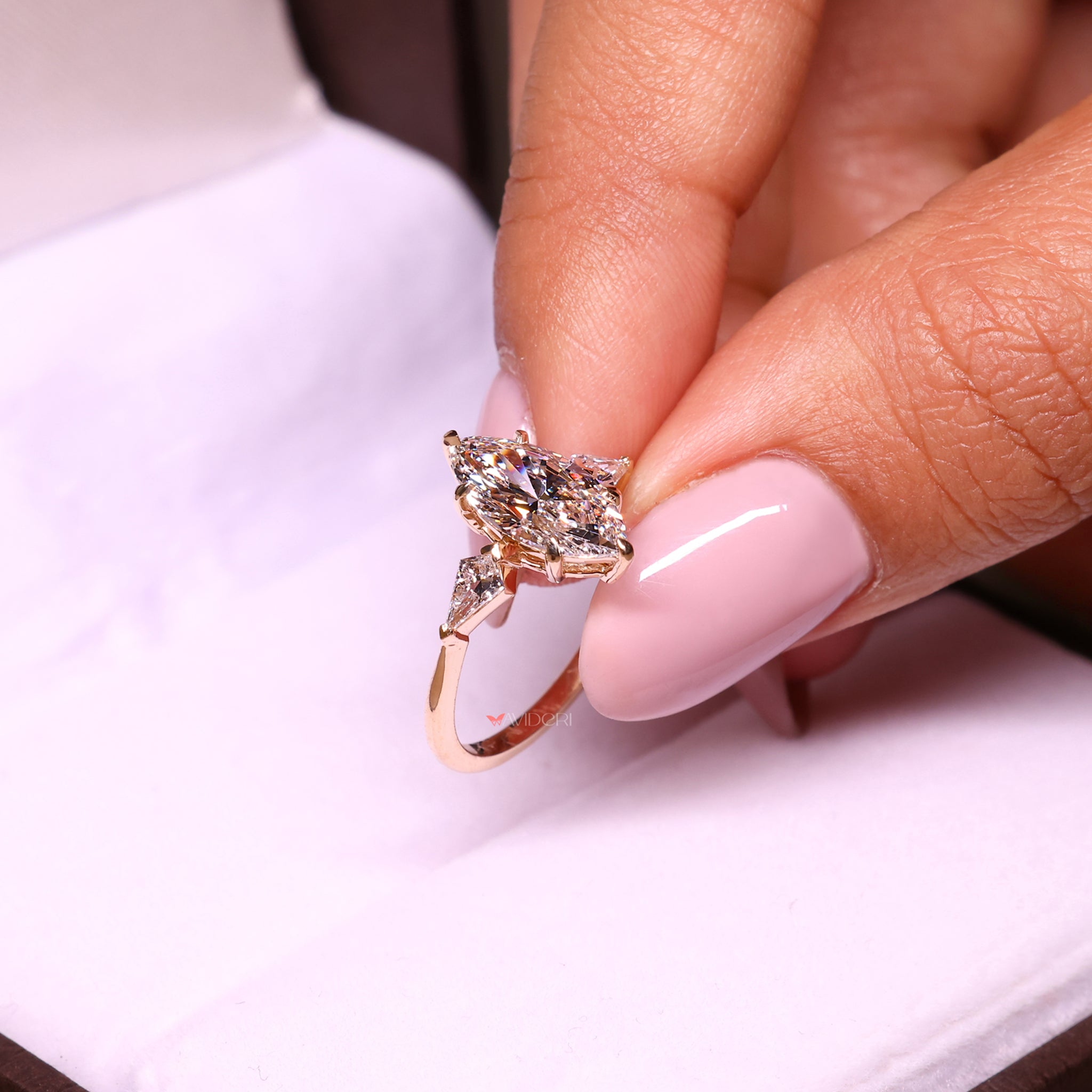Marquise shaped diamond, three stone diamond ring, handmade ring
