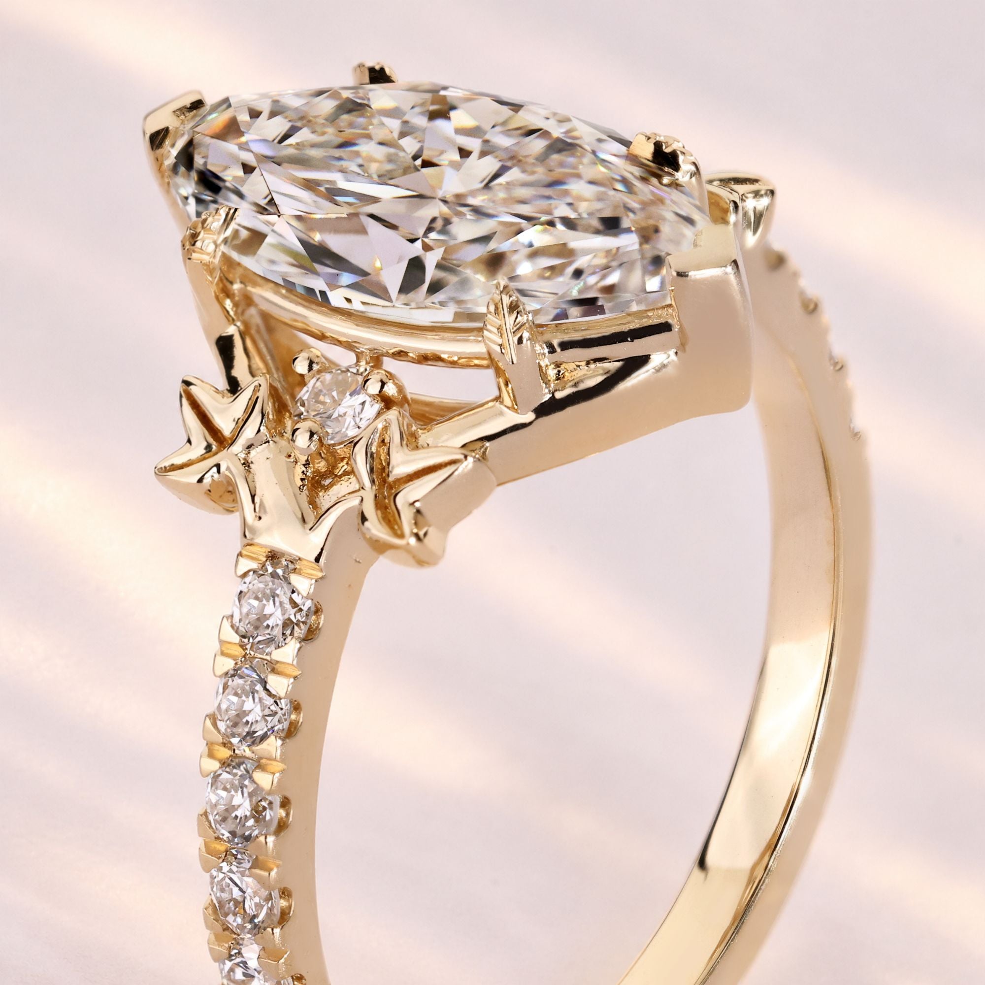 Nature inspired marquise diamond engagement ring.
