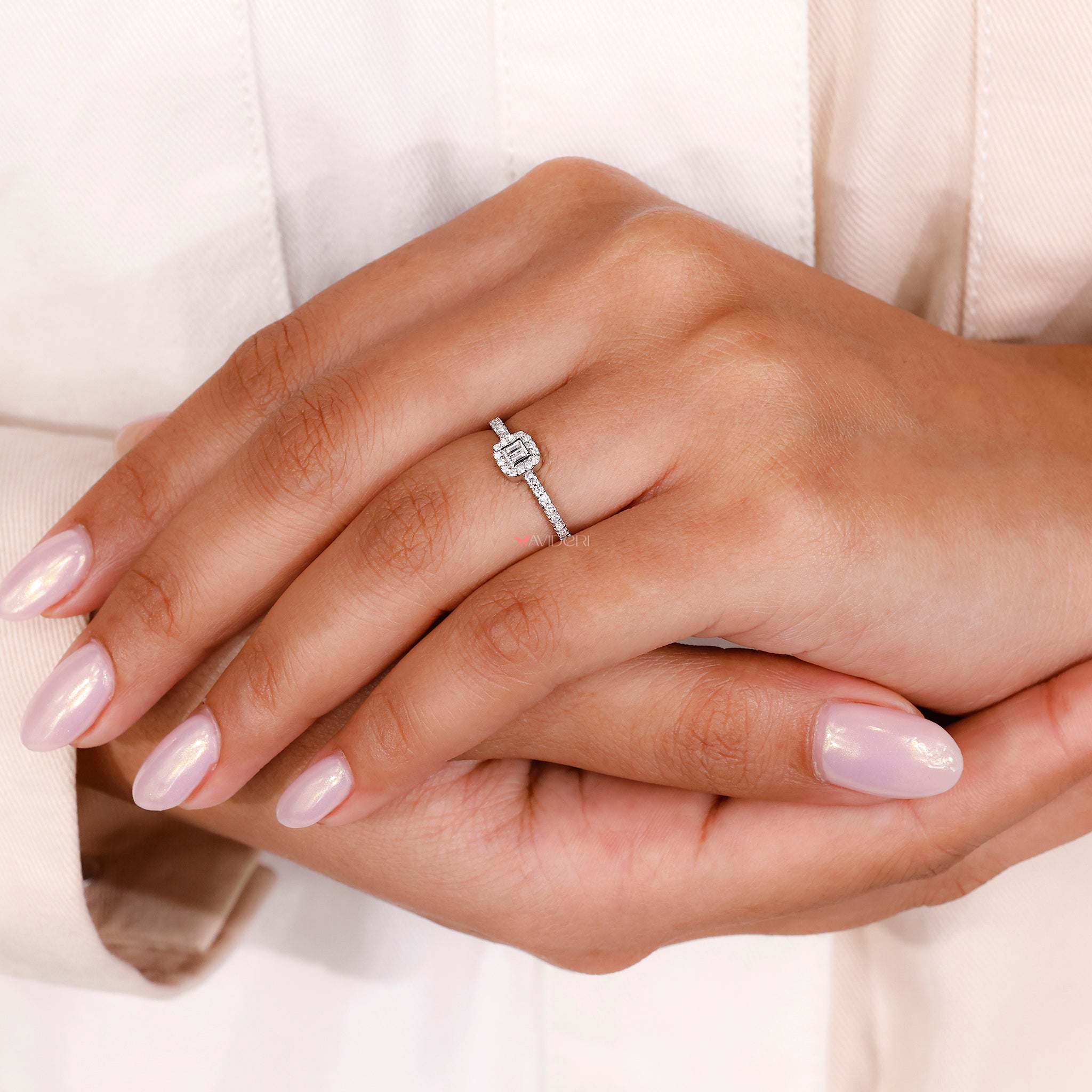handmade baguette diamond ring in white gold for custom engagement.
