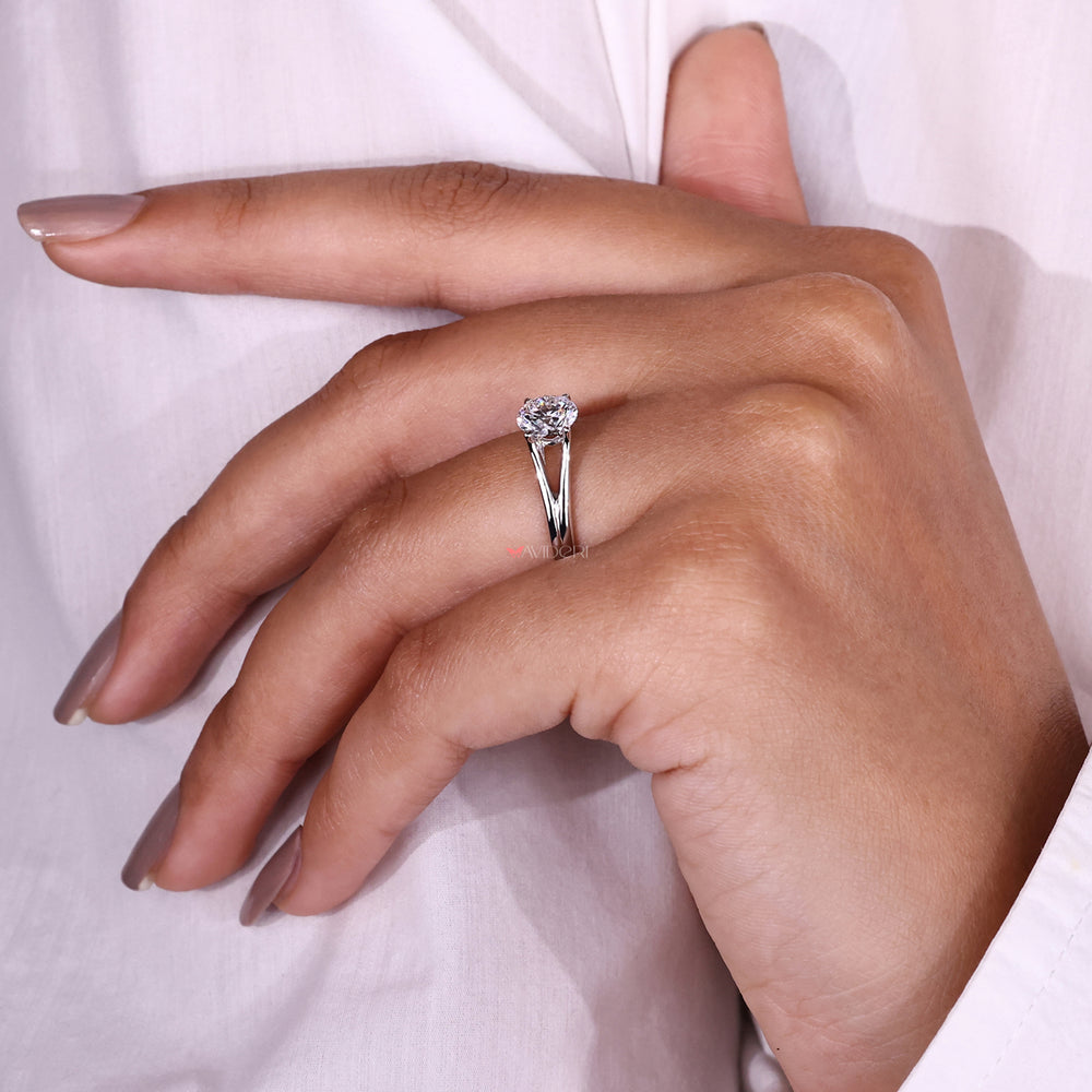 Diamond split shank ring with intricate detailing for a unique and elegant appearance.
