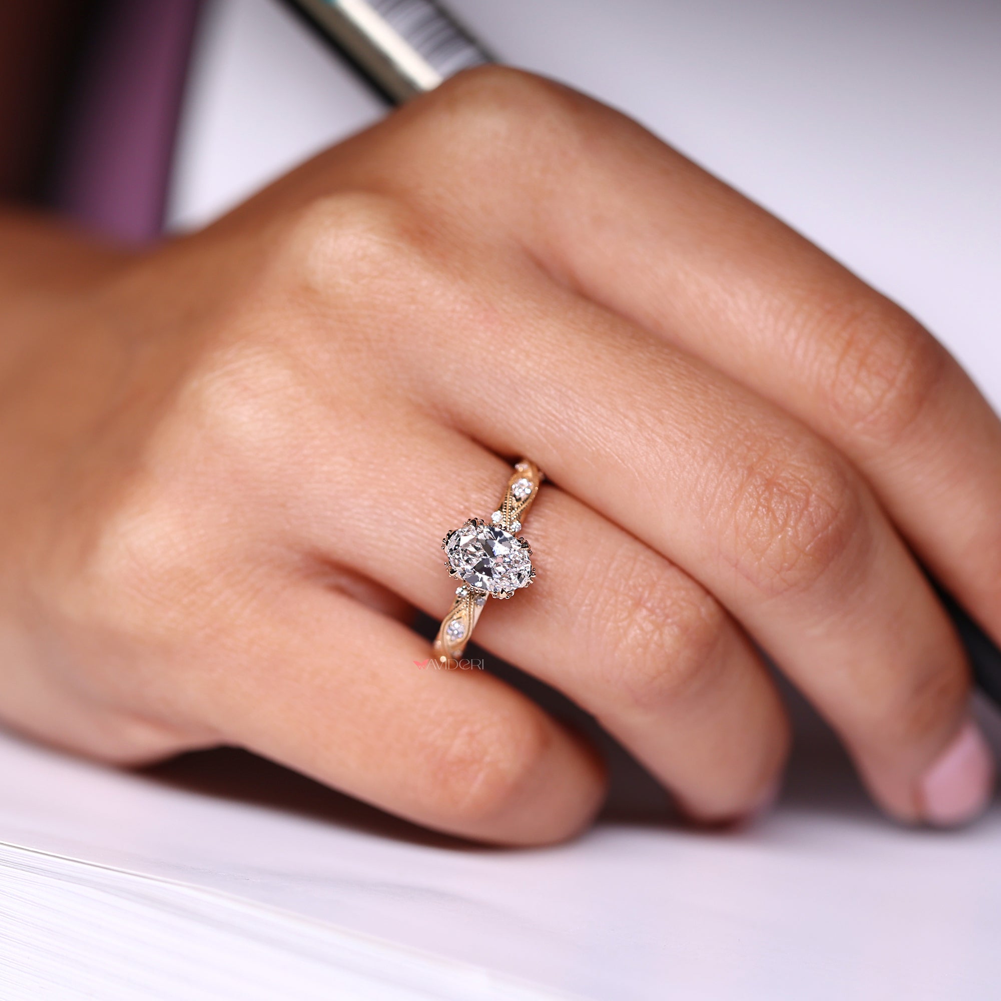 Oval shaped diamond ring crafted with Lab Grown Diamond and handmade design.