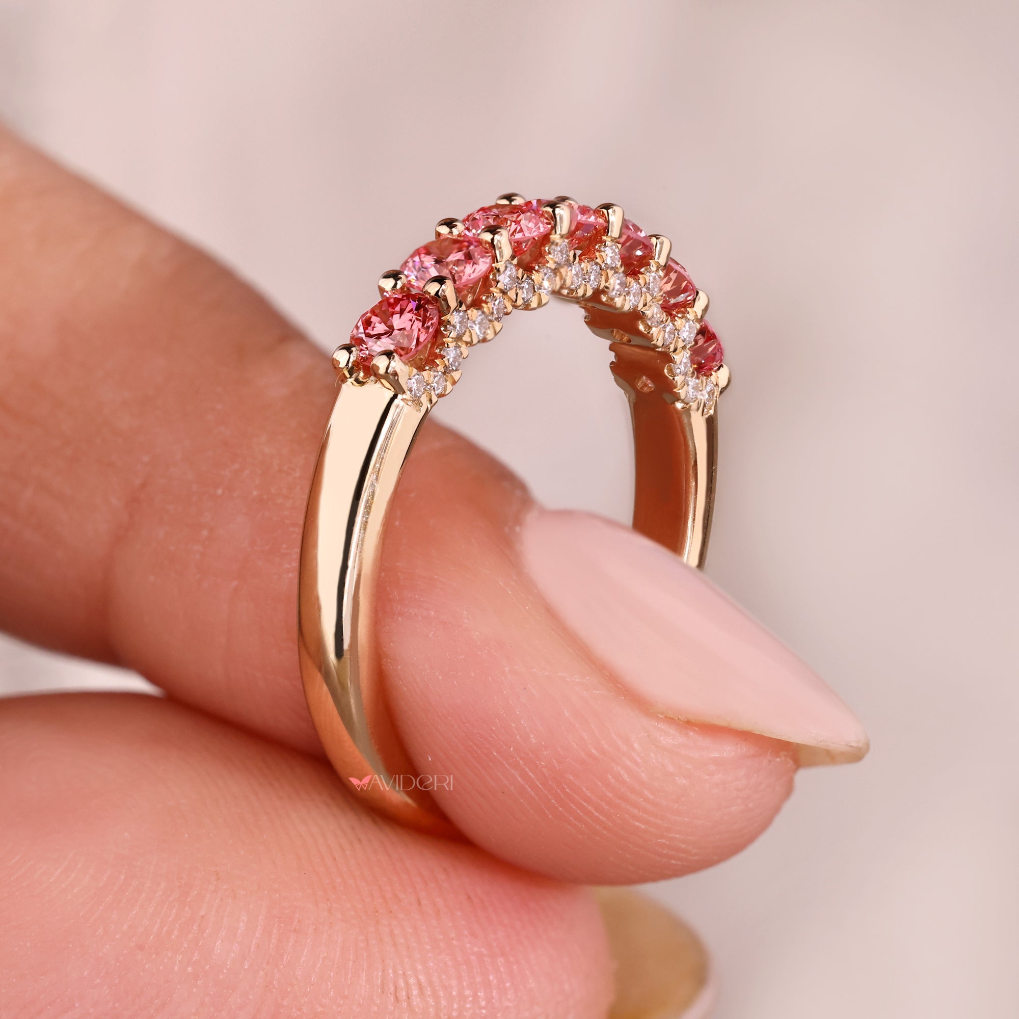 Diamond wedding band with tapered shank band.