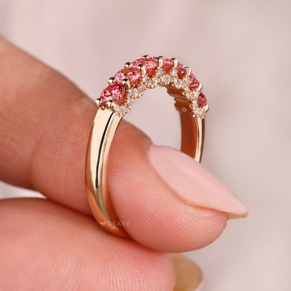 Diamond wedding band with tapered shank band.