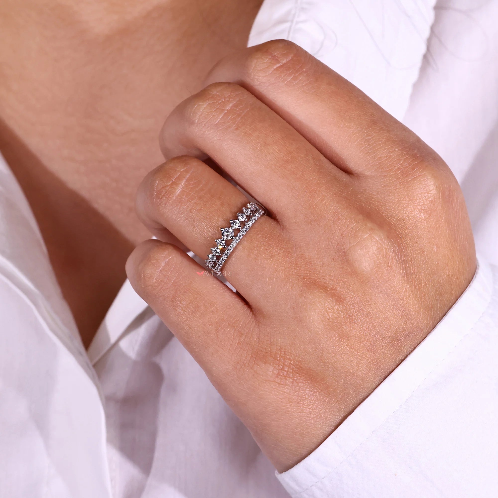 Round Diamond Wedding Band In Double Row Pave Set
