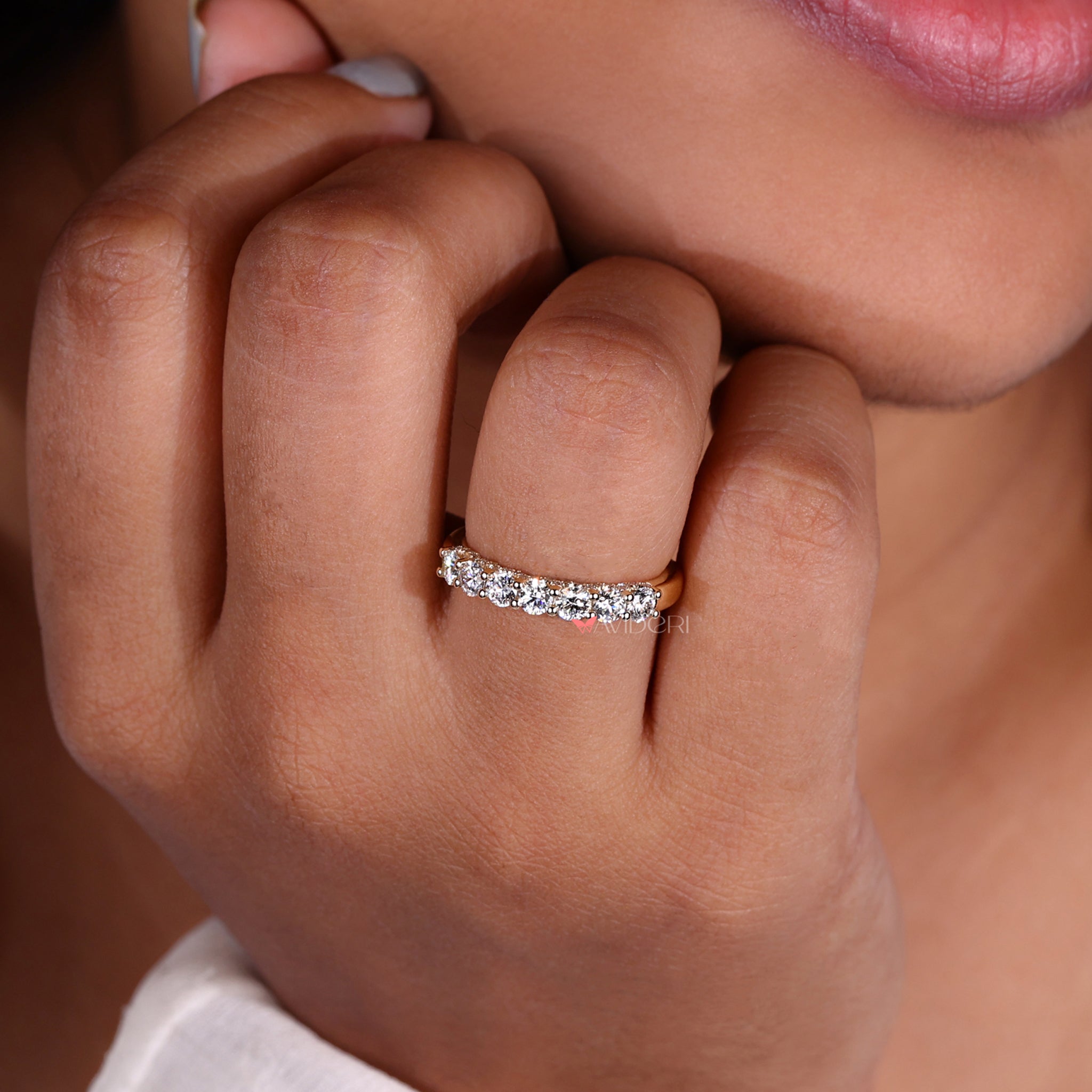 Hidden micro pave wedding band with subtle sparkle.
