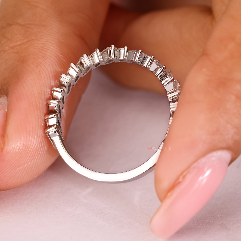 Marquise baguette diamond band with handcrafted prong setting
