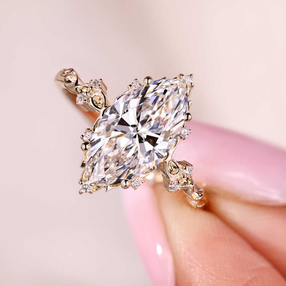 Custom diamond ring with marquise diamonds.