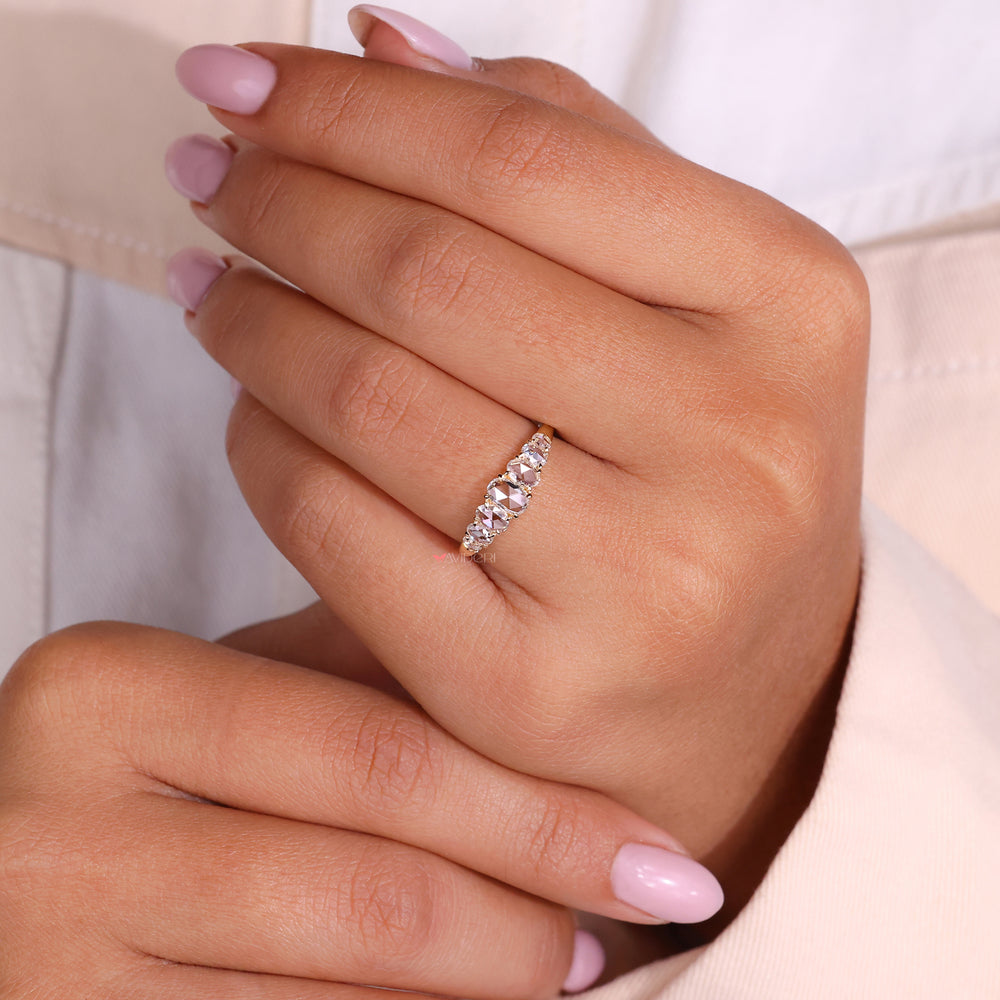 Rose cut diamond oval, diamond wedding band, handmade band
