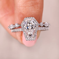 Coffin Diamond Engagement Ring With Open Gap Wedding Band