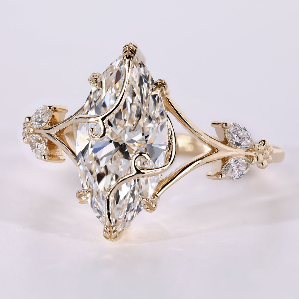 Marquise Lab Grown Diamond Engagement Ring Wrapping Vine Leaf, Nature-Inspired Ring