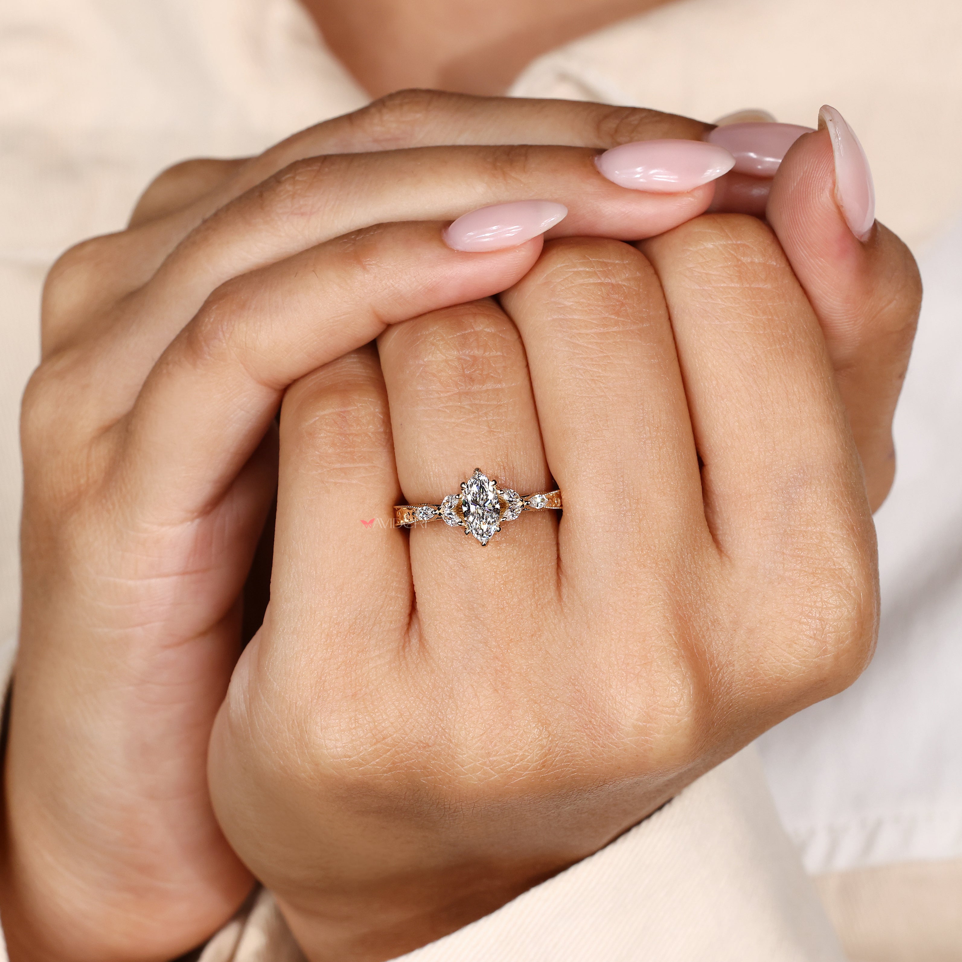 Handmade vintage marquise engagement ring.
