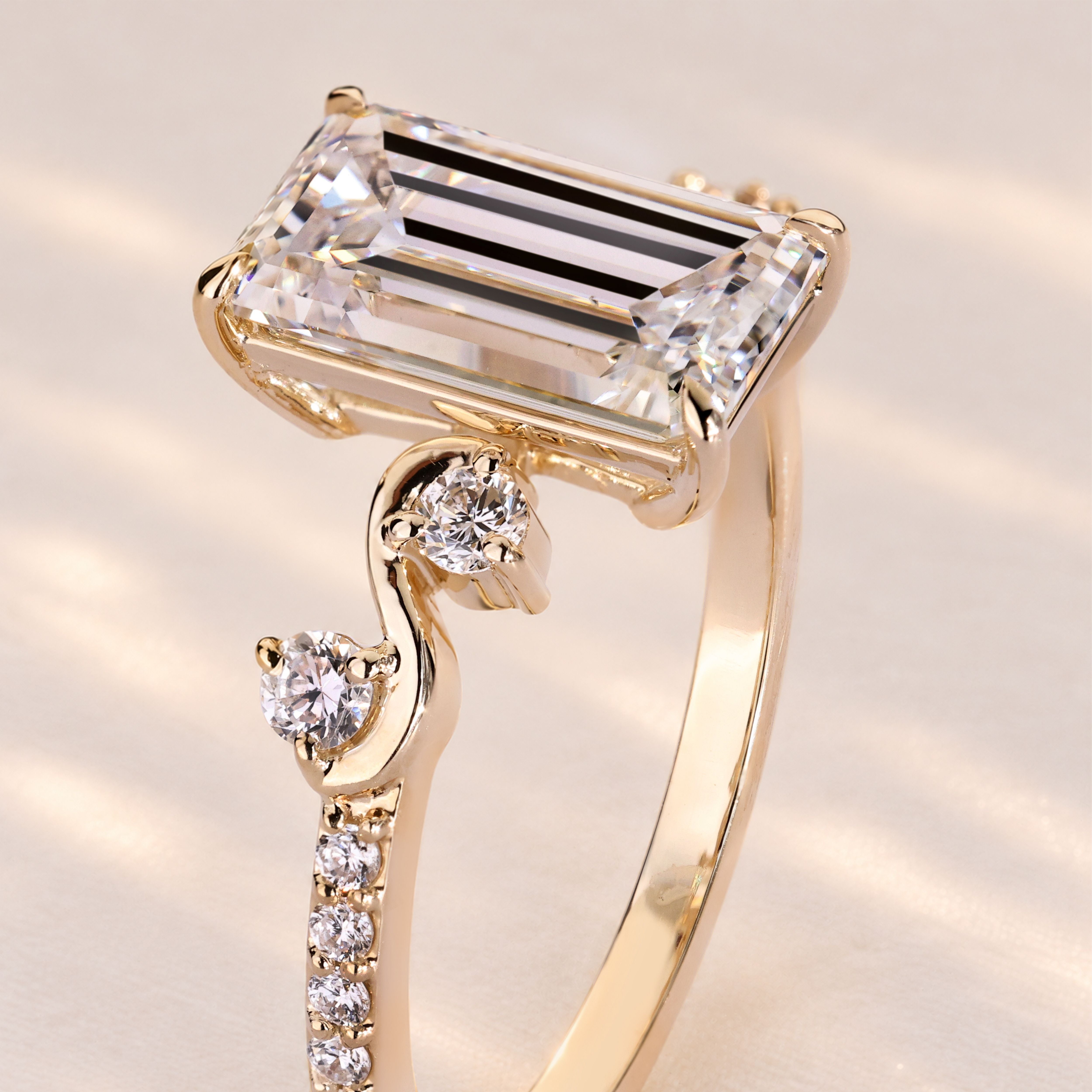 Lab grown marquise diamond ring with pave setting.
