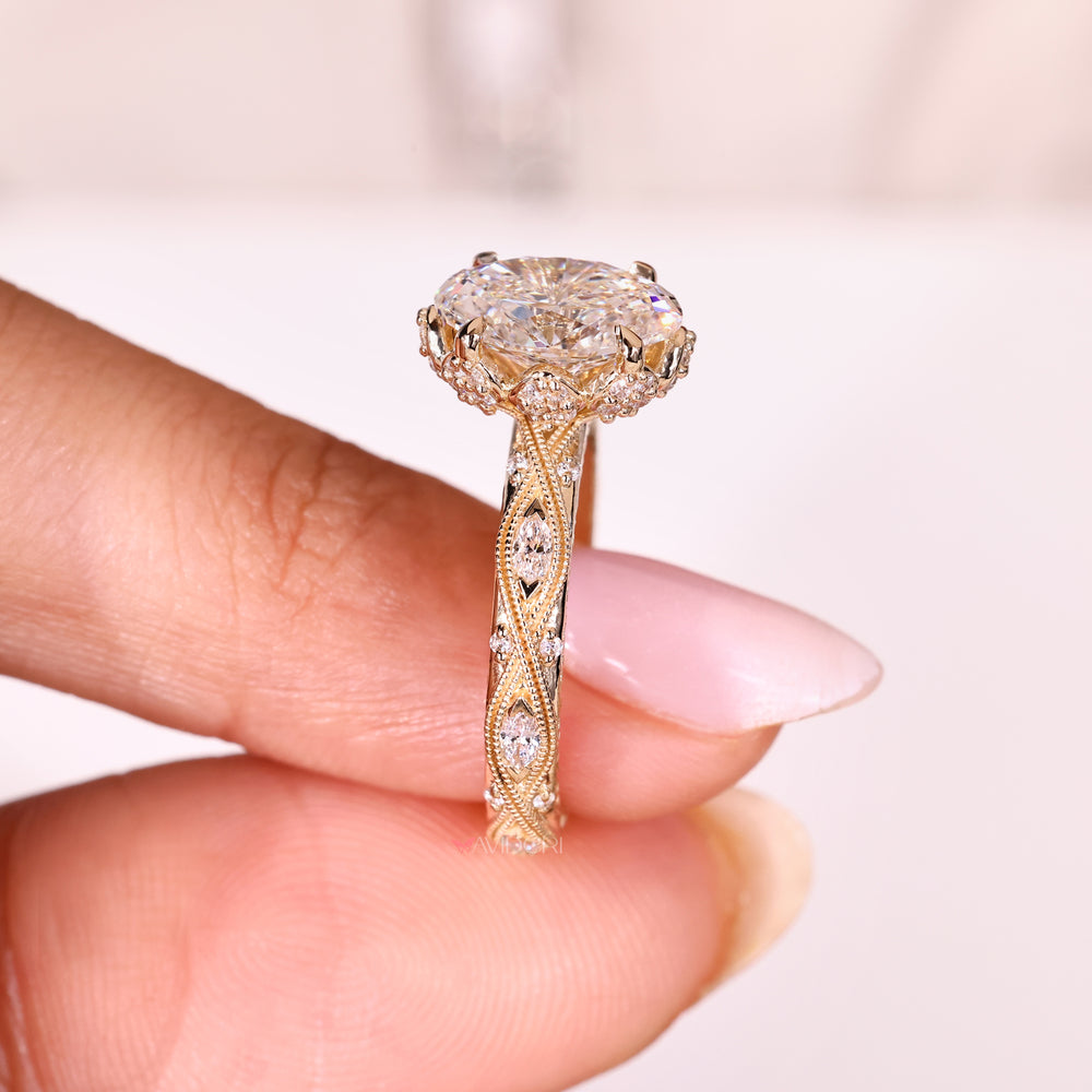 Handmade oval diamond engagement ring style.
