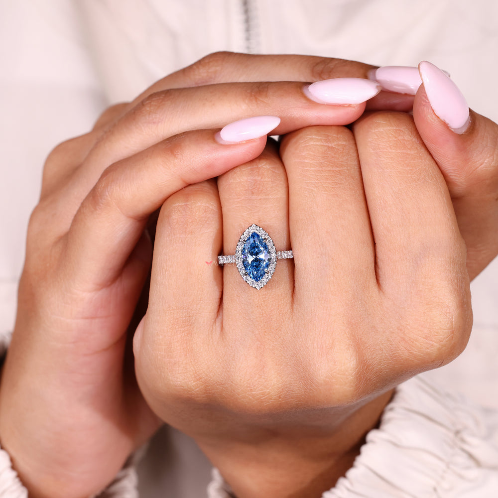 IGI certified marquise ring with claw prong setting design
