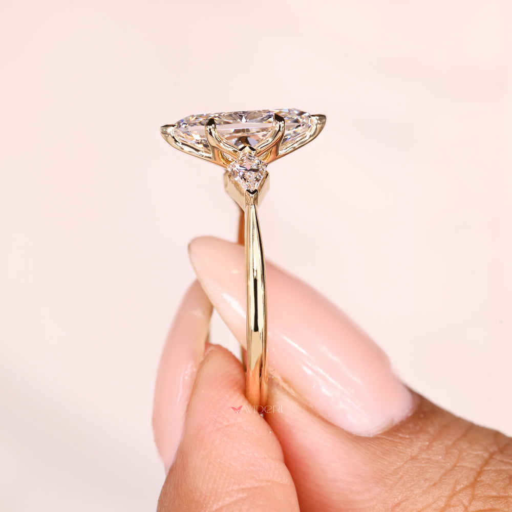 Lab grown Dutch marquise ring with V shape prongs
