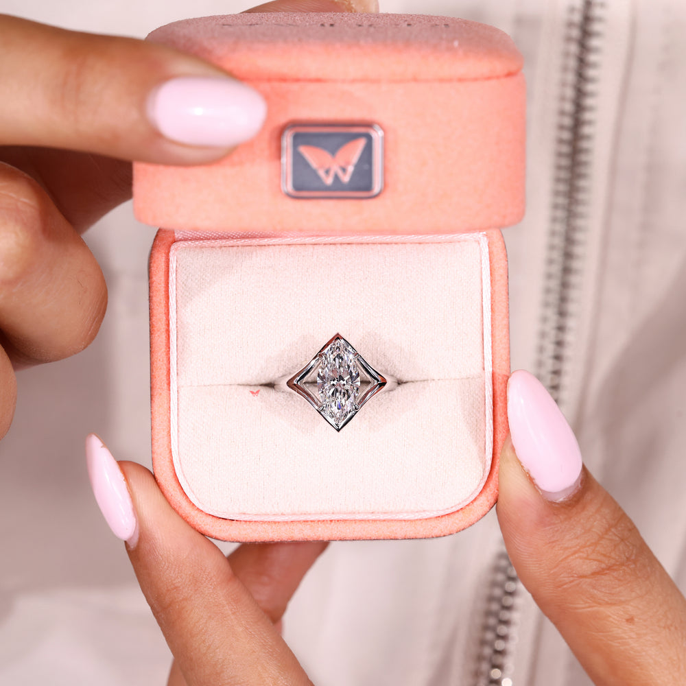 Marquise lab diamond ring with secure claw prong setting
