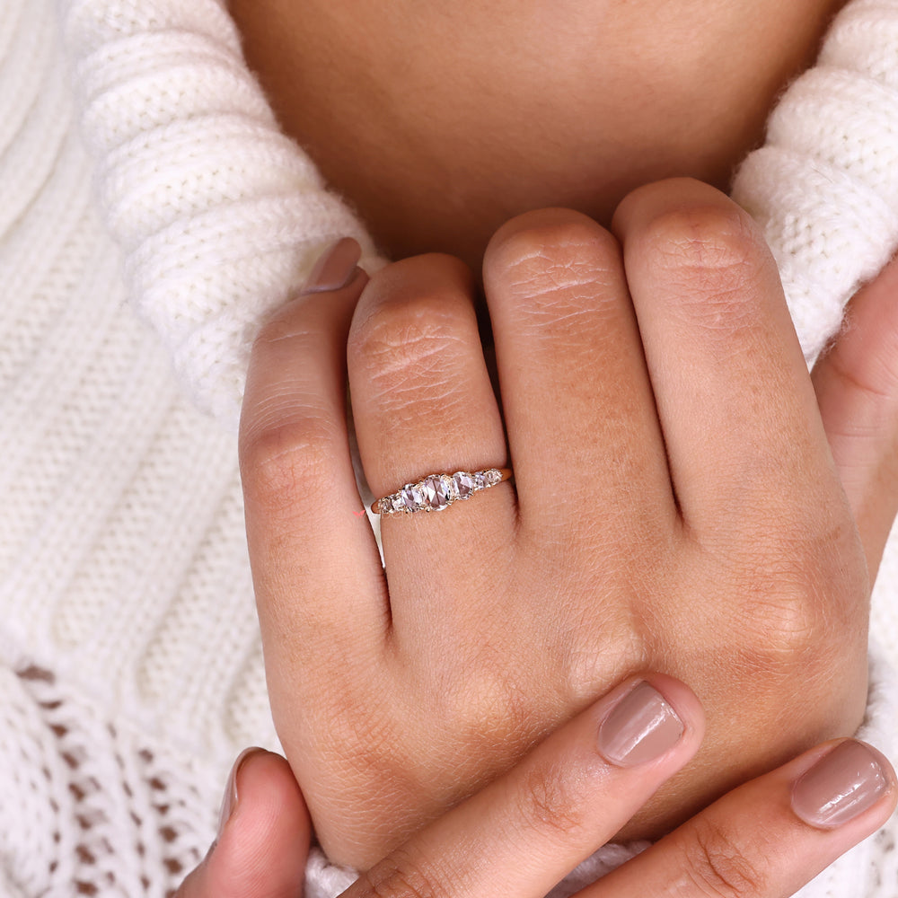 Round rose cut band with delicate diamond accents.

