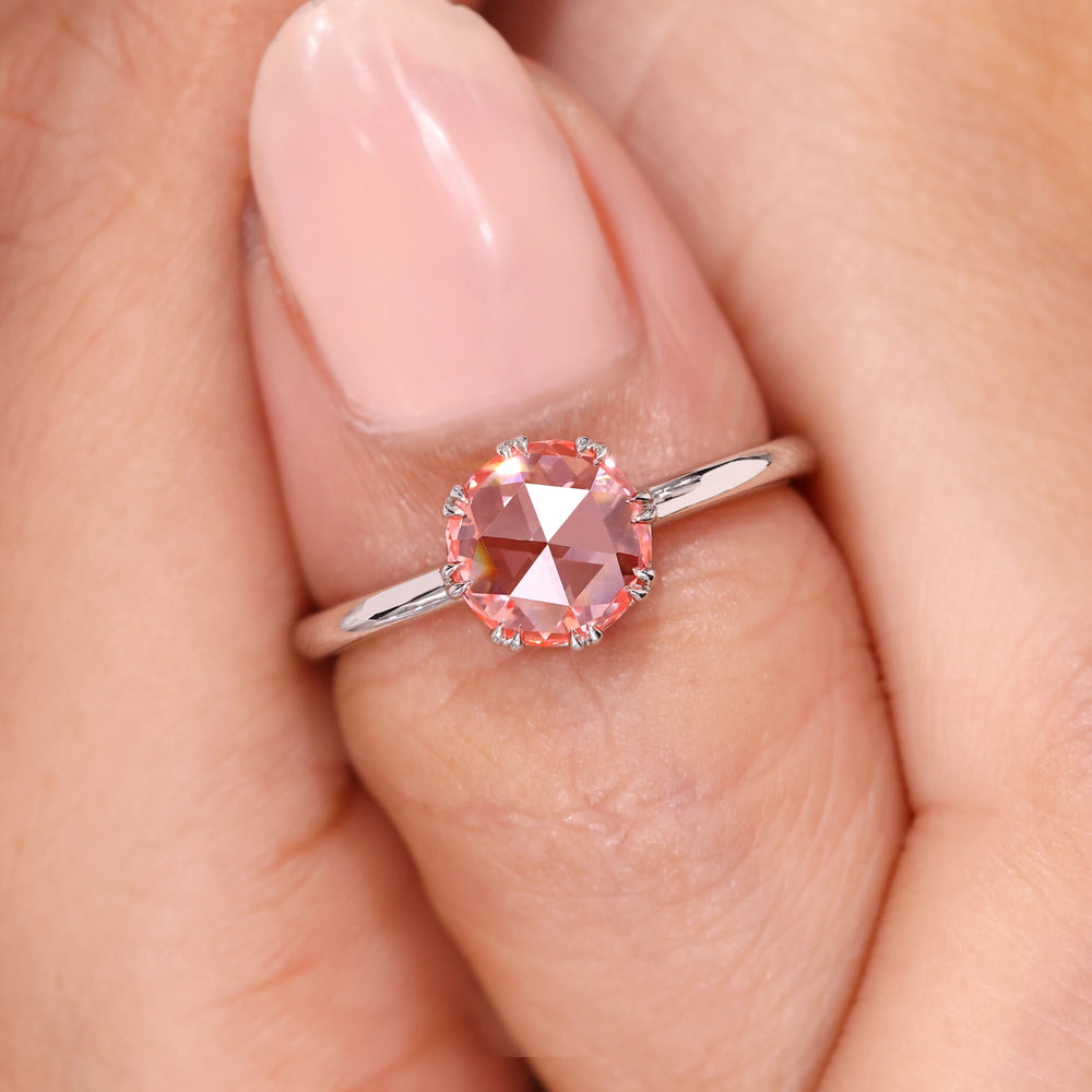 Round rose cut engagement ring with white gold engagement ring.