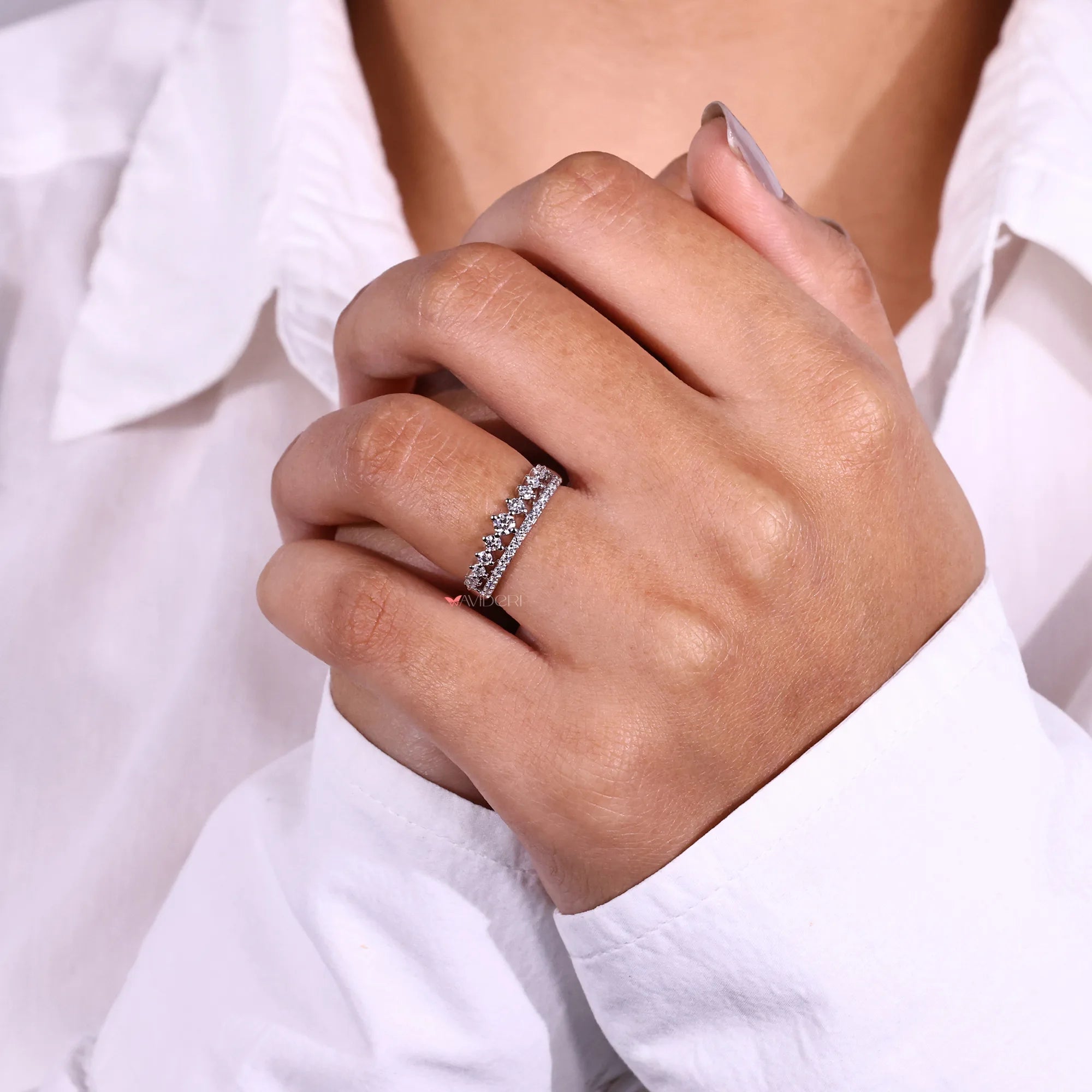 Round Diamond Wedding Band In Double Row Pave Set