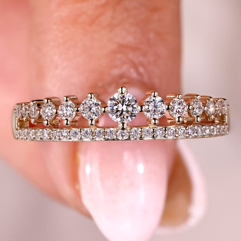 Double row pave wedding band with sparkling diamonds.