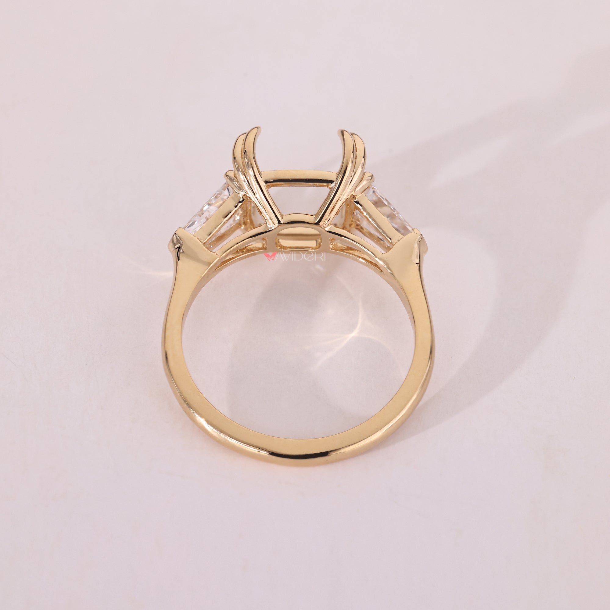 Avideri engagement ring with bullet cut accents.
