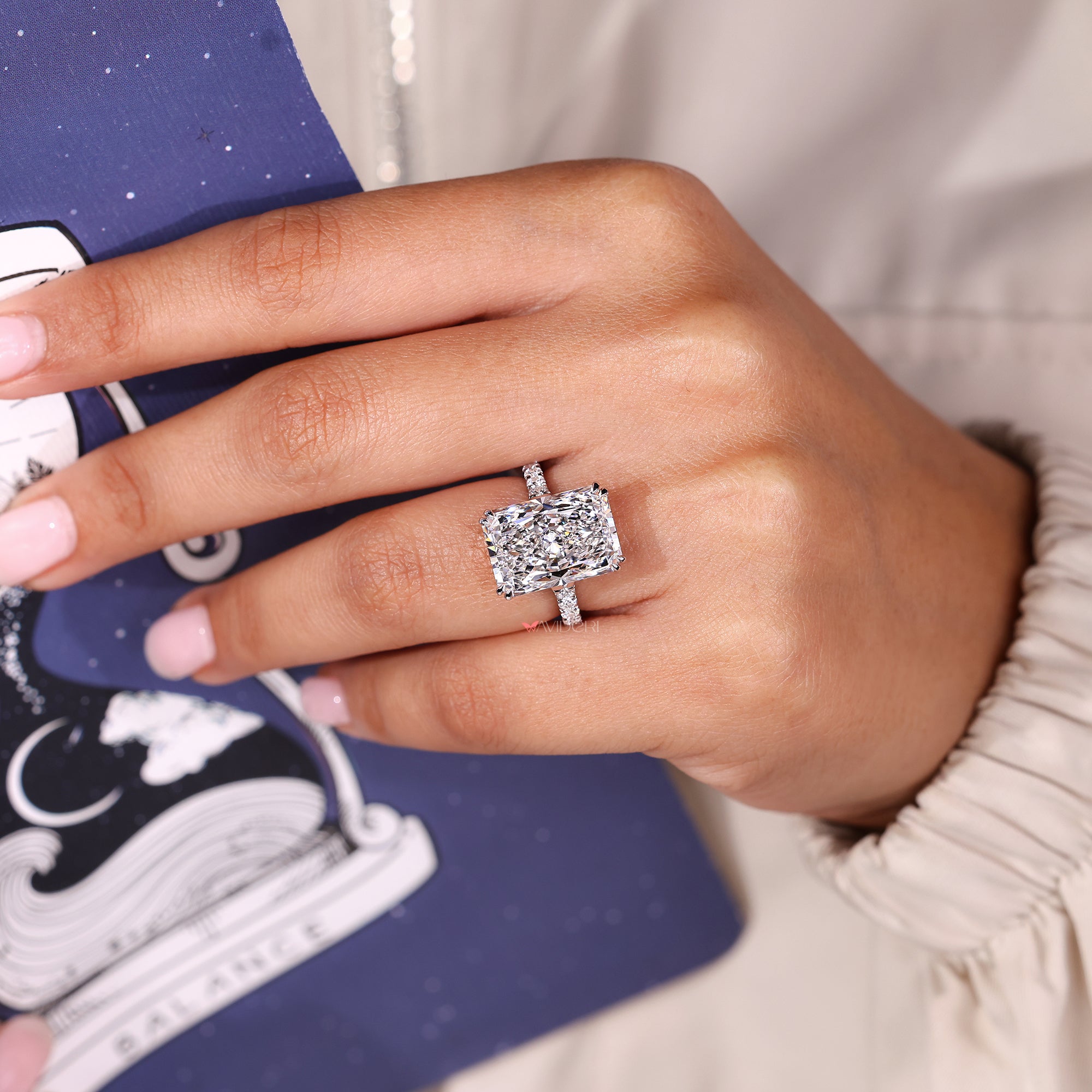 Pave setting ring featuring bright lab grown diamonds.