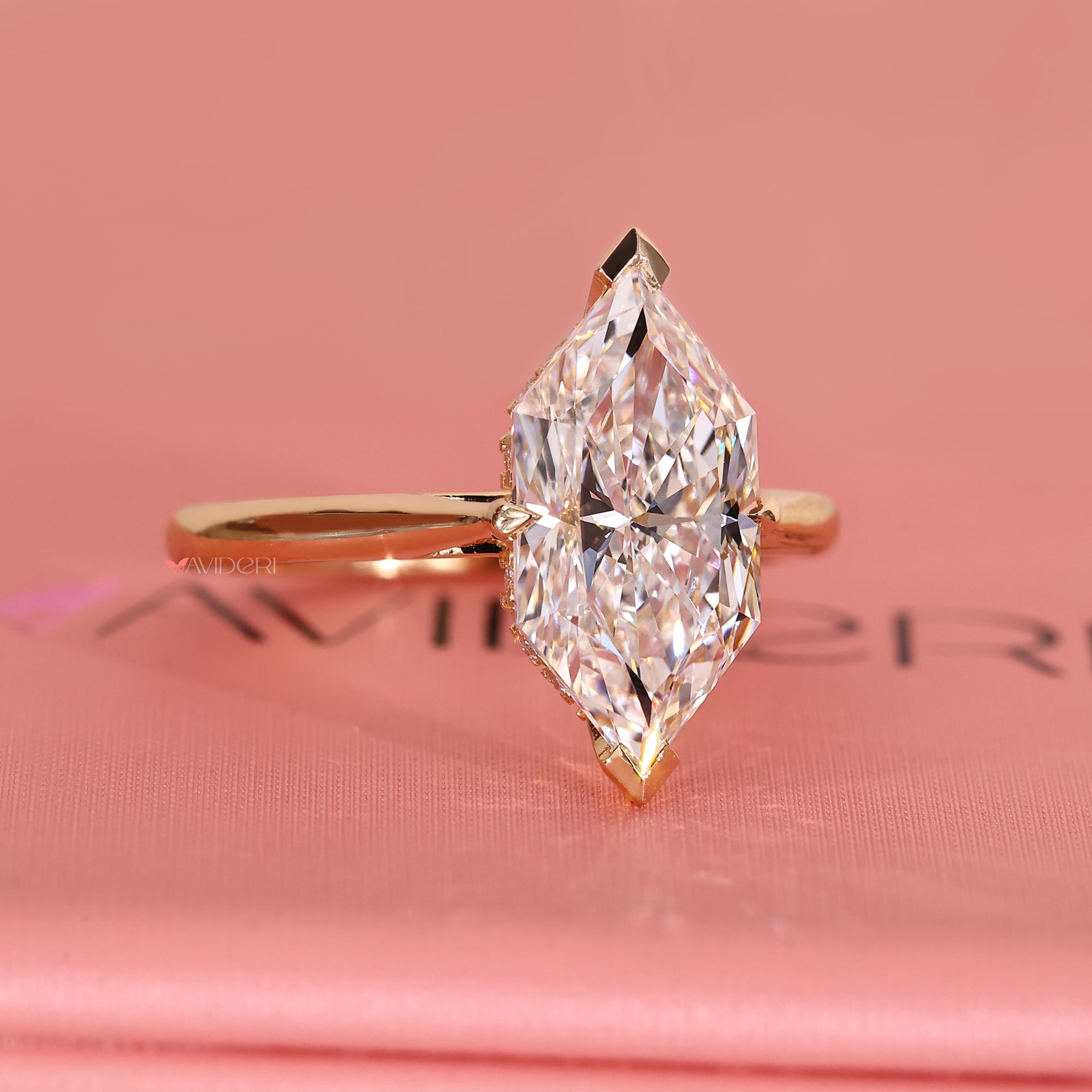 Handmade jewelry ring featuring lab grown diamond and fine yellow gold band.