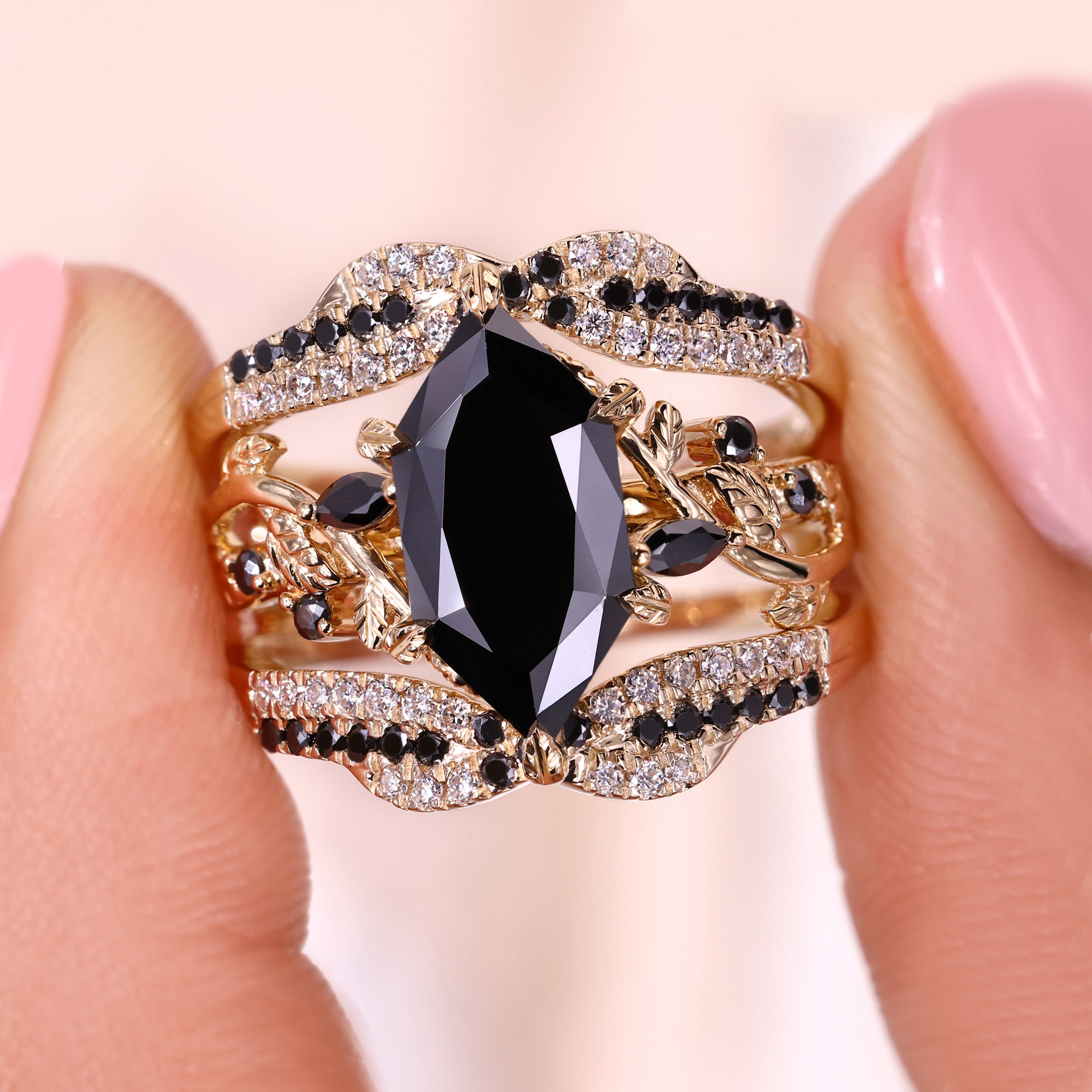 Handmade moissanite bridal set designed by Avideri Jewelry.